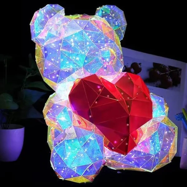 Gorgeous Shining LED Teddy Bear Holding a Red Heart, Forever Gifts for Her Valentine's Day Anniversary and Birthday Mood Lighting Galaxy Lamp