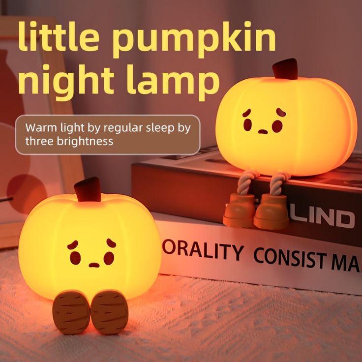 Pumpkin Night Light, 3 Level Dimmable LED Nursery Nightlight,Cute Bedside Lamp for Kids, Rechargeable Pumpkin Lamp for Girls Boys Room Decor , Silicone Baby Kids Night Light