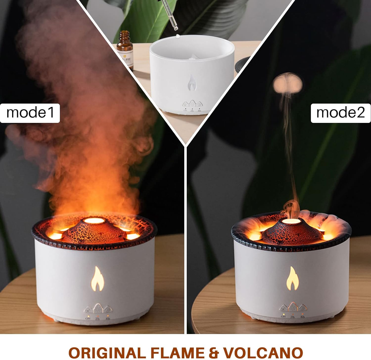 Volcano Humidifier with Flame and Aromatherapy Essential Oil Diffuser for Home, Bedroom, and Office (Flame Colour)