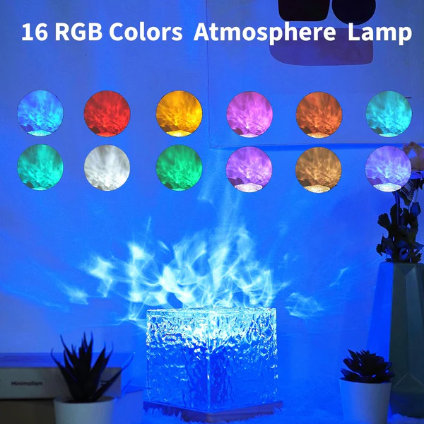 Dynamic Rotating Water Ripple Night Light, Color Changing Crystal Lamp with Remote