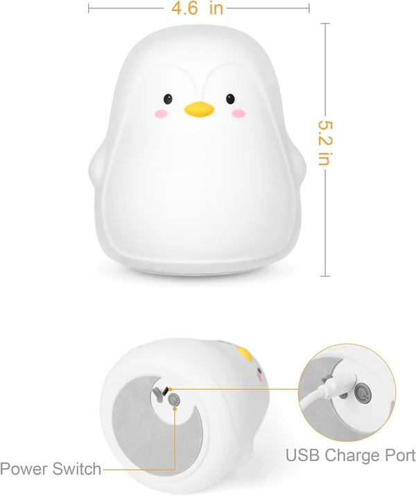 Penguin Night Light, Led Cute Cartoon Silicone Cartoons Lamp Touch Sensor Colorful Light Bedroom Bedside Night Light for Children Kids