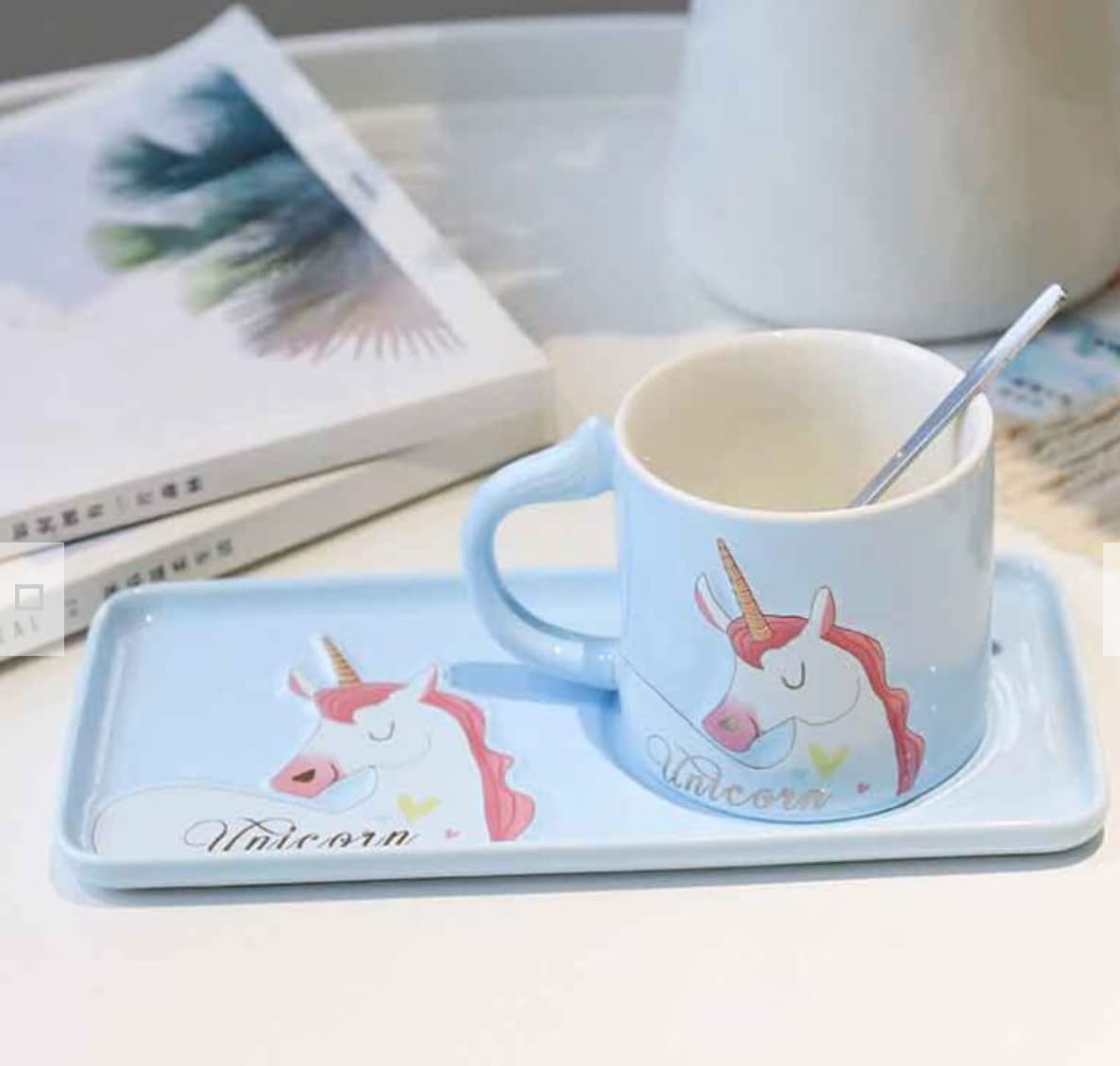 Unicorn Ceramic Coffee Mug with Tray/Saucer