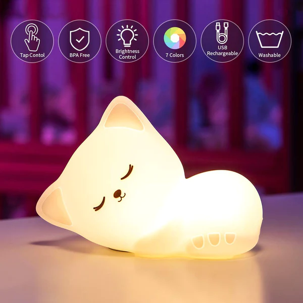 Cute Silicone LED Night Light Lamps USB Rechargeable Mood Lamps Cute Nightlights Bedroom Lamp