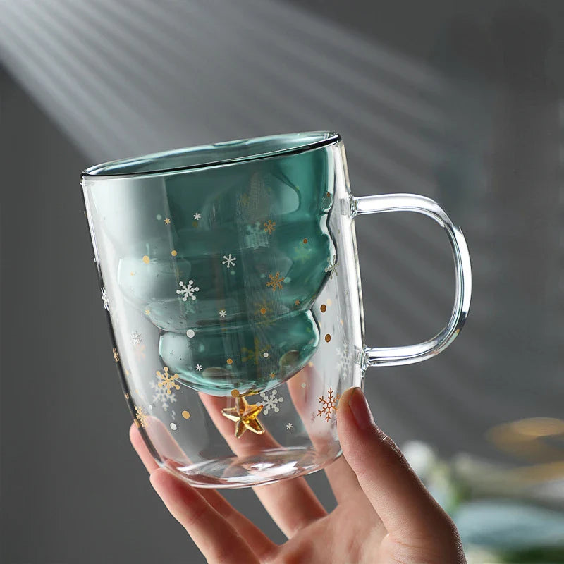 Christmas Tree Shaped Double Wall Glass Mug