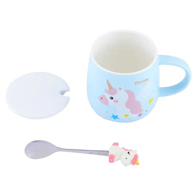 Dream Unicorn Ceramic Mugs With Lid & Spoon, Coffee Mug, Tea Mug Aesthetic Home Creativity Milk Mug Cute Unicorn Print Mug Gift For Kid & Unicorn Lover