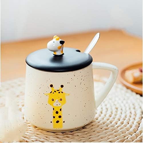 Cute 3D Animal Giraffe Ceramic Coffee Mug with Lid & Spoon Used For Office Coffee,  Home Coffee, Tea and Party time Unique Giraffe print cup, Creative Lovely Design Pattern For  Water, Milk, Juice, Birthday Gift idea .