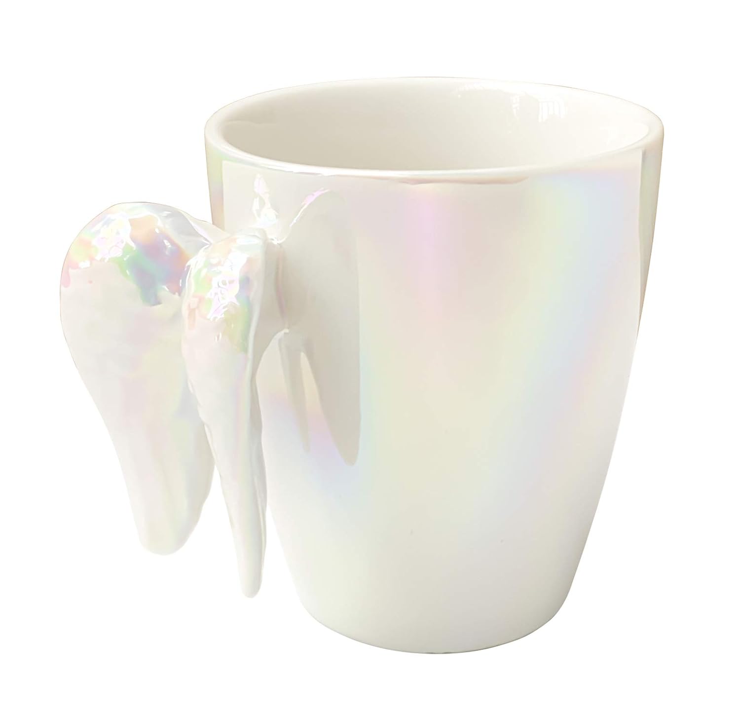 White Angel Wings Ceramic Shaped Handle Mug, Tea Coffee Hot Drinks, Decorative Gift Box, Home Kitchen Office || Angel Coffee Cup Shiny Ceramic Mug/Cup with Lid (White)