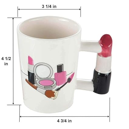 Lipstick Shape Unique 3D Handle Printed Ceramic Mug for Tea, Coffee and More Home Party, Office Coffee time  Birthday Gift For Girls, Your Women, Your WIfe, Your Girlfriend, Makeup Lover Persons etc.