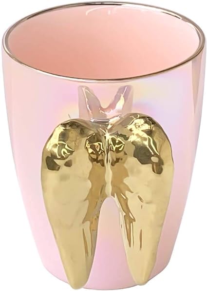 Golden Winged Angel Ceramic Mug With lid & Spoon, Couple Ceramic Coffee Cup,  Drinking Cup Spoon with Lid Easy to Clean Coffee Mug,  Best  Gifting Idea For Girls, Boys, Man, Women, and Everyone.