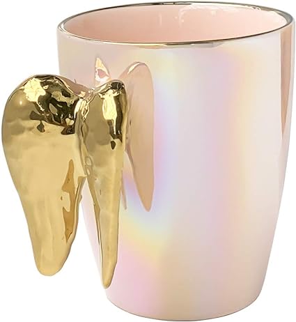 Golden Winged Angel Ceramic Mug With lid & Spoon, Couple Ceramic Coffee Cup,  Drinking Cup Spoon with Lid Easy to Clean Coffee Mug,  Best  Gifting Idea For Girls, Boys, Man, Women, and Everyone.