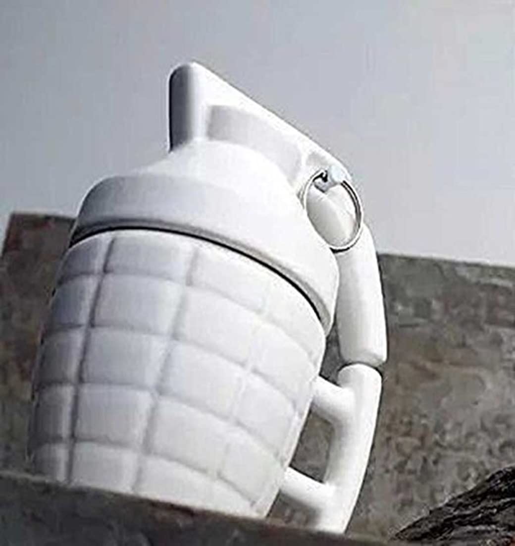 3D Ceramic Army Style Grenade Mug with Lid Coffee Tea Mug - 1 Piece, White, 280ml