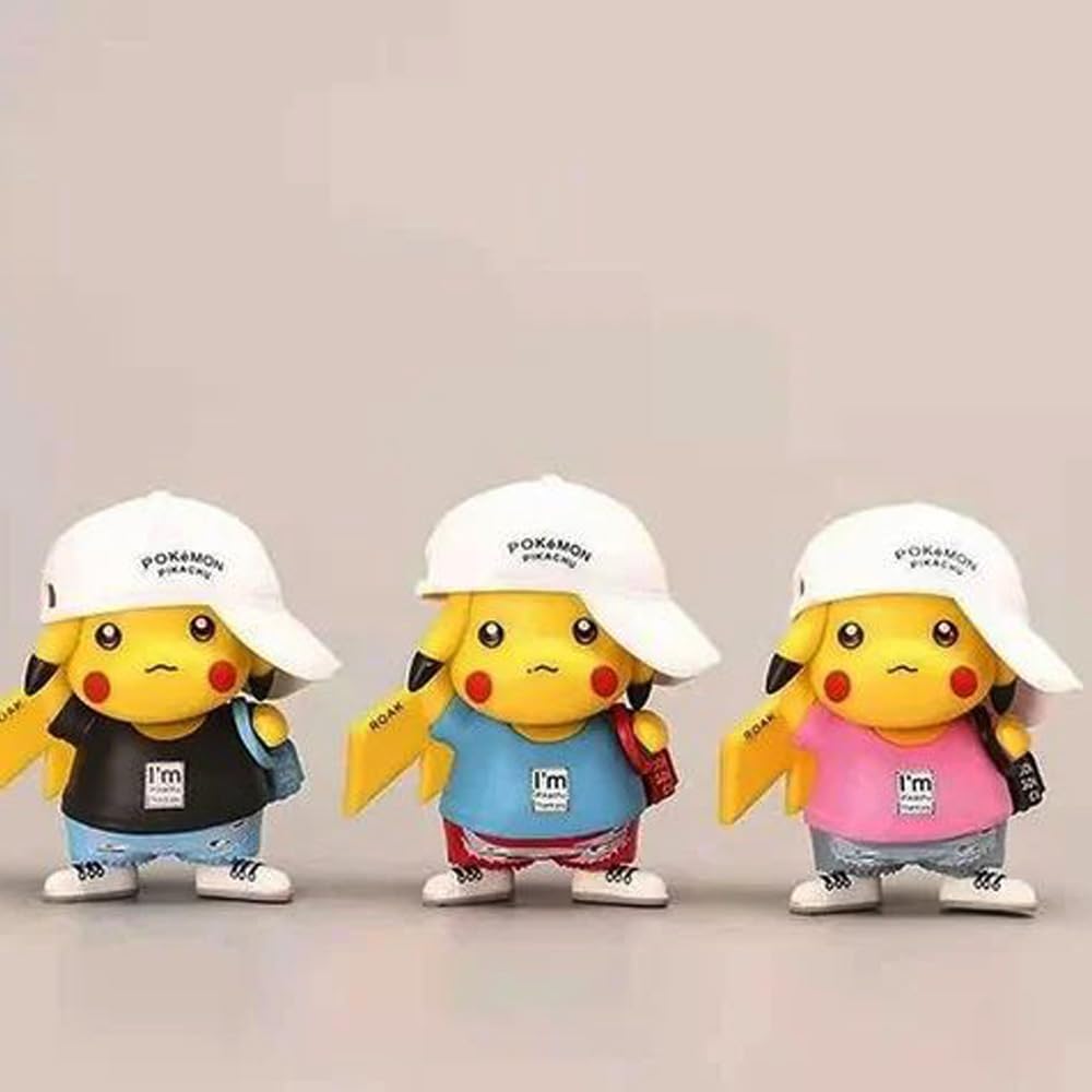 Pikachu Cartoon Action Idols Figures Cartoon Action Figures for Car Dashboard, Office Desk/Study Table (Pack of 3)