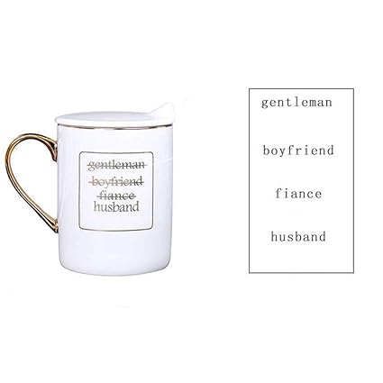 Husband & Wife Couples Coffee Mug With Lid, Ceramic Birthday Gift Cups for Husband and Wife Gold Printed Coffee Mug with Stylish Golden Handel.