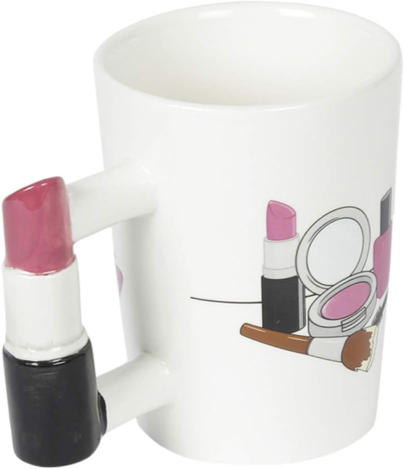 Lipstick Shape Unique 3D Handle Printed Ceramic Mug for Tea, Coffee and More Home Party, Office Coffee time  Birthday Gift For Girls, Your Women, Your WIfe, Your Girlfriend, Makeup Lover Persons etc.