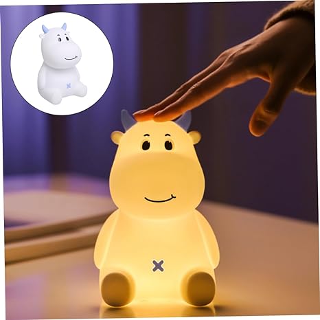 Cute Pet  Night Light, Animal Cow LED Night Lamp, Children's Bedroom Silicon Bedside Table Lamps, with USB Port, RGB Colorful Atmosphere Lights, Timer Sleep Light, for Girls Boy Gifts, Seven Color Mods with Touch Sensor.