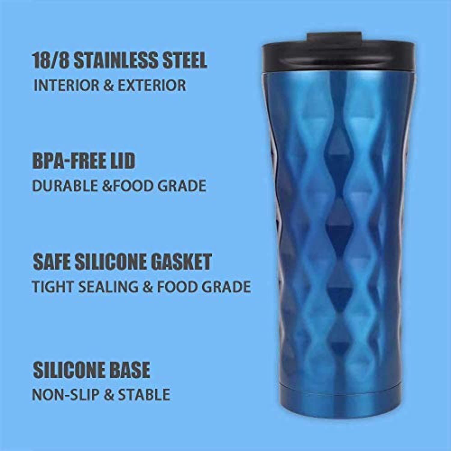 Double Wall Insulated Stainless Steel Diamond Cut Thermos Hot & Cold Tumbler Vacuum Flask 500 ML (Blue)