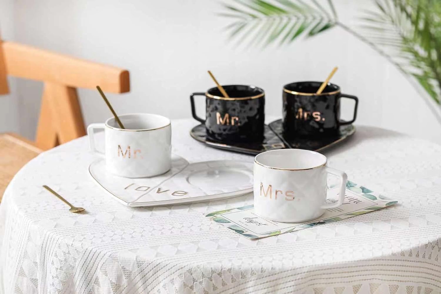 Mr and Mrs Ceramic mug || Couple Coffee Cup and Tea Mugs with Heart Shape  Saucer & Stainless Spoon || Microwave Safe, Dishwasher Safe| Valentine Day Gift Mug. (white)