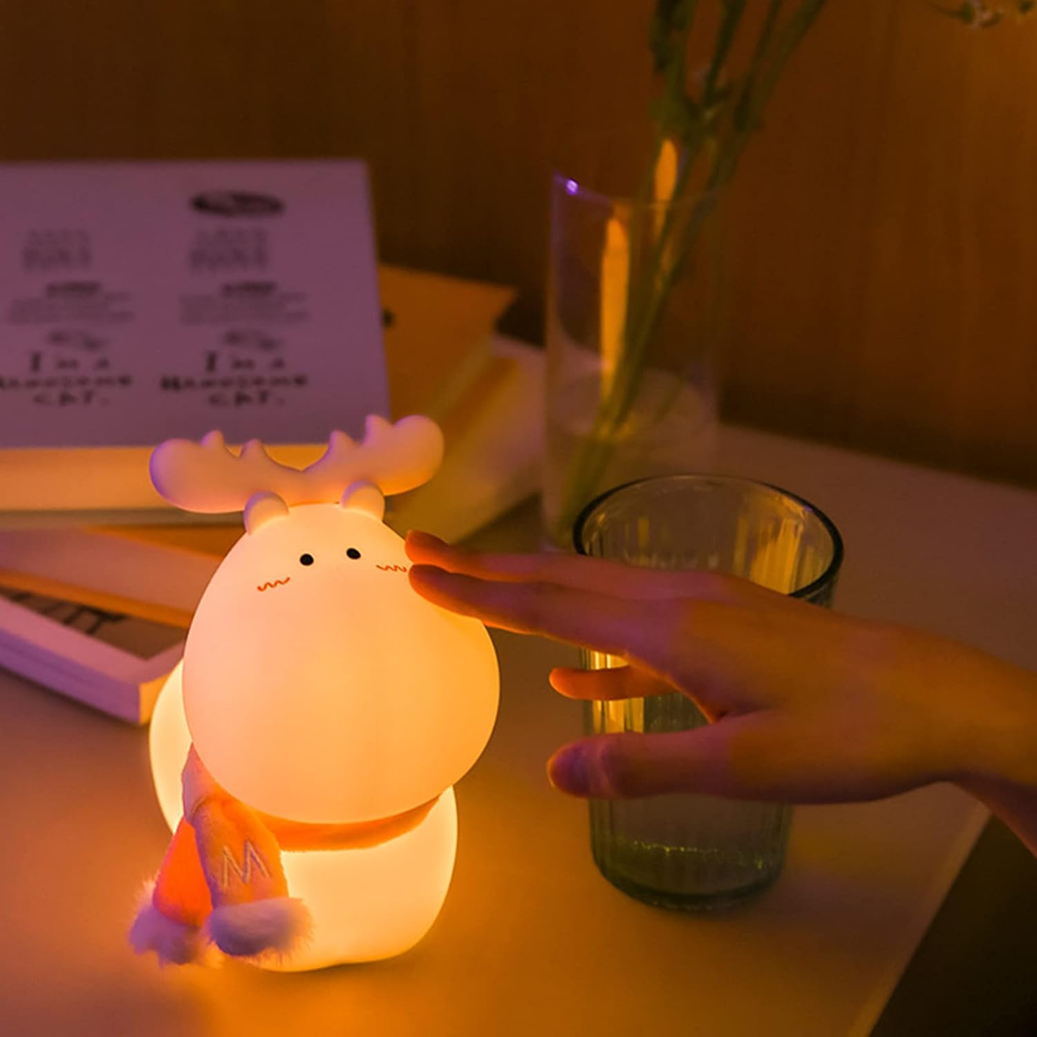 LED Night Light for Kids, Adorable Little Deer Silicone Night Light, USB Charging Colorful Night Lamp for Bedroom Baby Room Pink