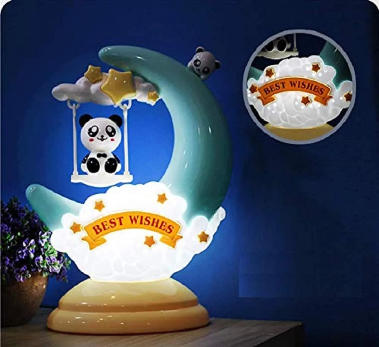 Moon Cartoon LED Soft Light Desk Table Lamp for Kids & Baby (Blue)