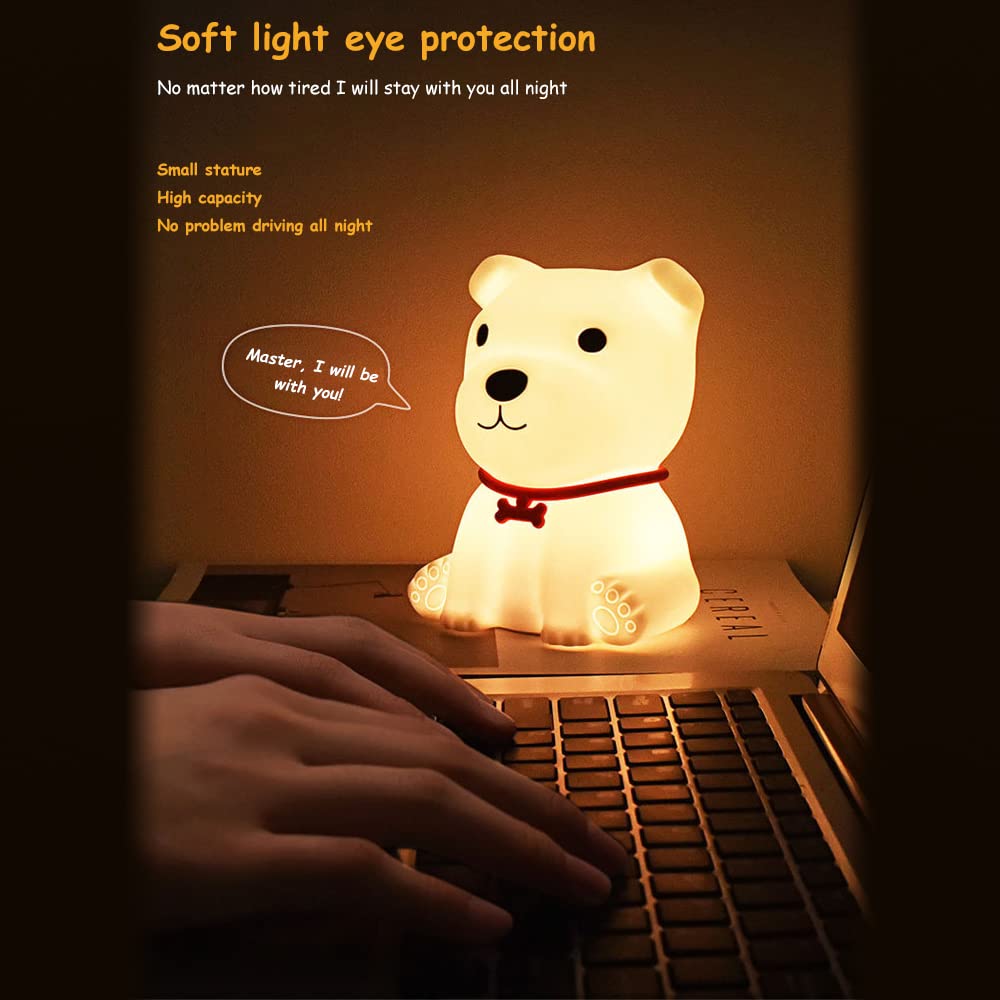 Cute Puppy Night Light Soft Silicone Lamp, Discolored USB Rechargeable Portable.