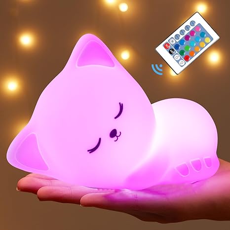 Soft Silicone Cat Seven Colors LED Night Lights USB Rechargeable Children Baby Kids Night Lamp Creative Cartoon Room Decor Light