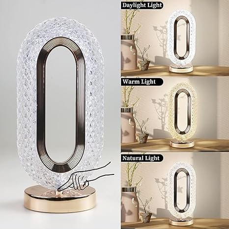 Oval Crystal Stand Night Lamp | LED Touch Night Lamp | Decorative for Desk and Table| Night Lamp | USB Charging  Lamp | 3 Colors Changing Led Crystal Lamp for Home, Bedroom, Party Dinner Decor