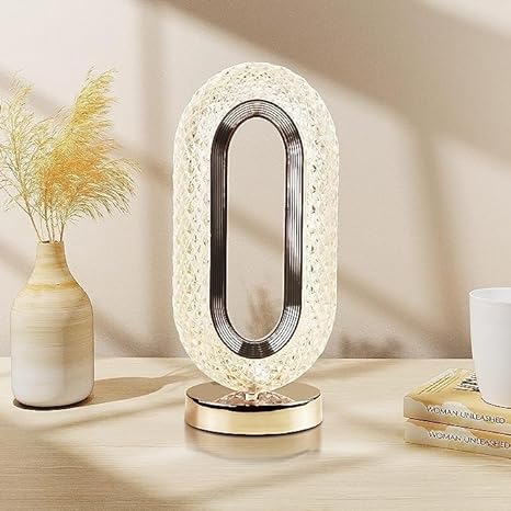 Oval Crystal Stand Night Lamp | LED Touch Night Lamp | Decorative for Desk and Table| Night Lamp | USB Charging  Lamp | 3 Colors Changing Led Crystal Lamp for Home, Bedroom, Party Dinner Decor