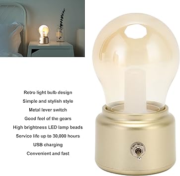 LED Bulb Night Light Retro USB Rechargeable Battery Mood Luminaire Writing Desk Table Lights Portable Bedside Lamp Energy Saving Bedroom Lamp, High Light Transmission Lamp, Study Table Desk Lamp