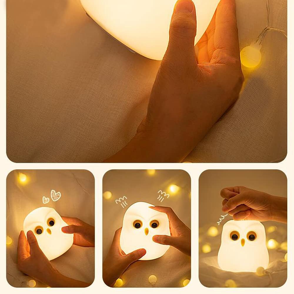 Cute Owl Kids Night Light Lamp With USB Rechargeable Cute Animal Lamps, Creative Feeding Light at Night LED Color Changing Soft Silicone Lamp, Bedside Night Lamp, Children Room Desk Decor Bird Light,  Birthday Gifts, Home Decor etc.