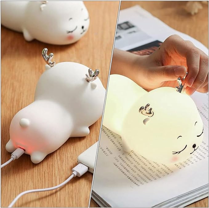 Silicone Deer Touch Lamp Night Light for Kids Deer Gifts for Teen Girls Boys Women Nightlight Lamp Cute Stuff Kawaii Baby Room Decor Gifts for Girlfreinds Item with 7 multicolur