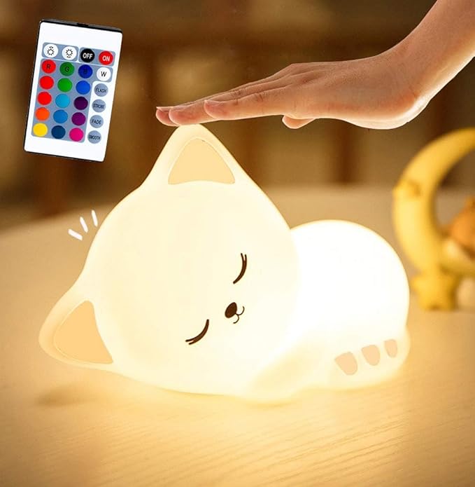 Soft Silicone Cat Seven Colors LED Night Lights USB Rechargeable Children Baby Kids Night Lamp Creative Cartoon Room Decor Light