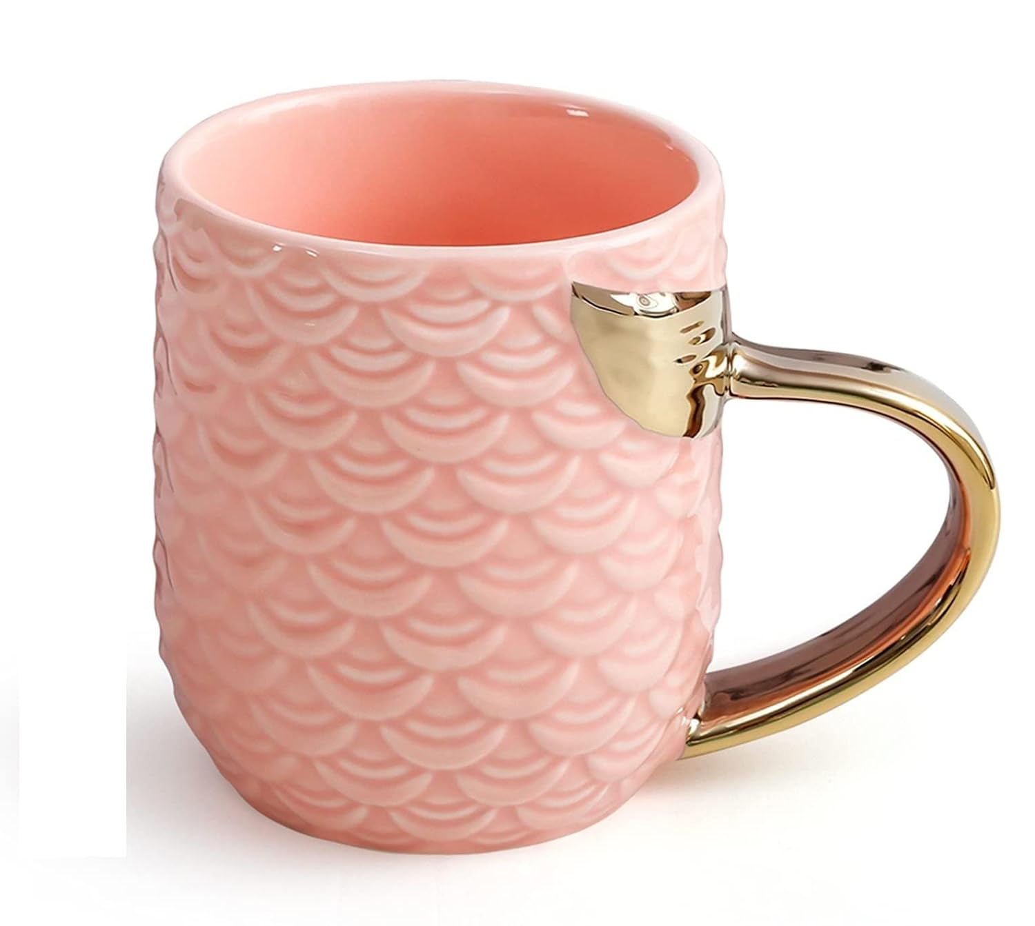 Mermaid Coffee Mugs/Tea Cups with Gold Handle Creative Ceramic Drinkware (Pink)