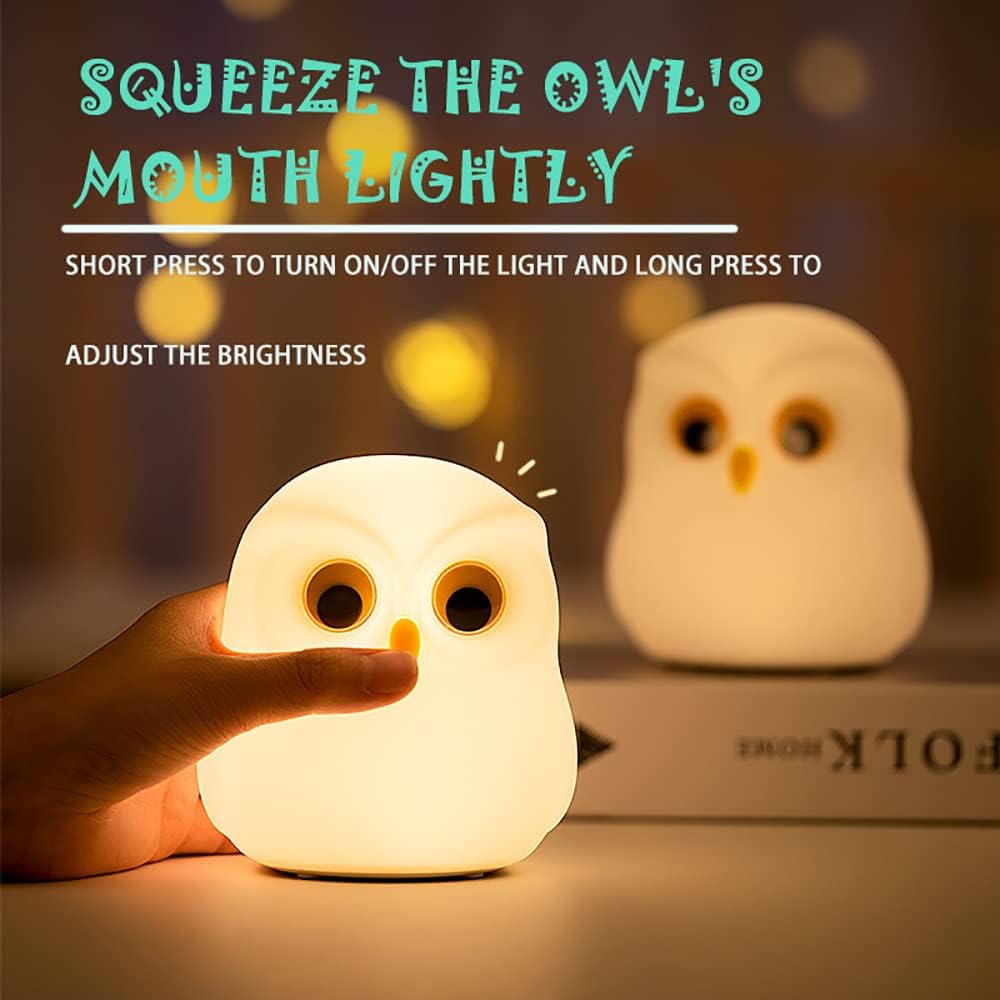 Cute Owl Kids Night Light Lamp With USB Rechargeable Cute Animal Lamps, Creative Feeding Light at Night LED Color Changing Soft Silicone Lamp, Bedside Night Lamp, Children Room Desk Decor Bird Light,  Birthday Gifts, Home Decor etc.