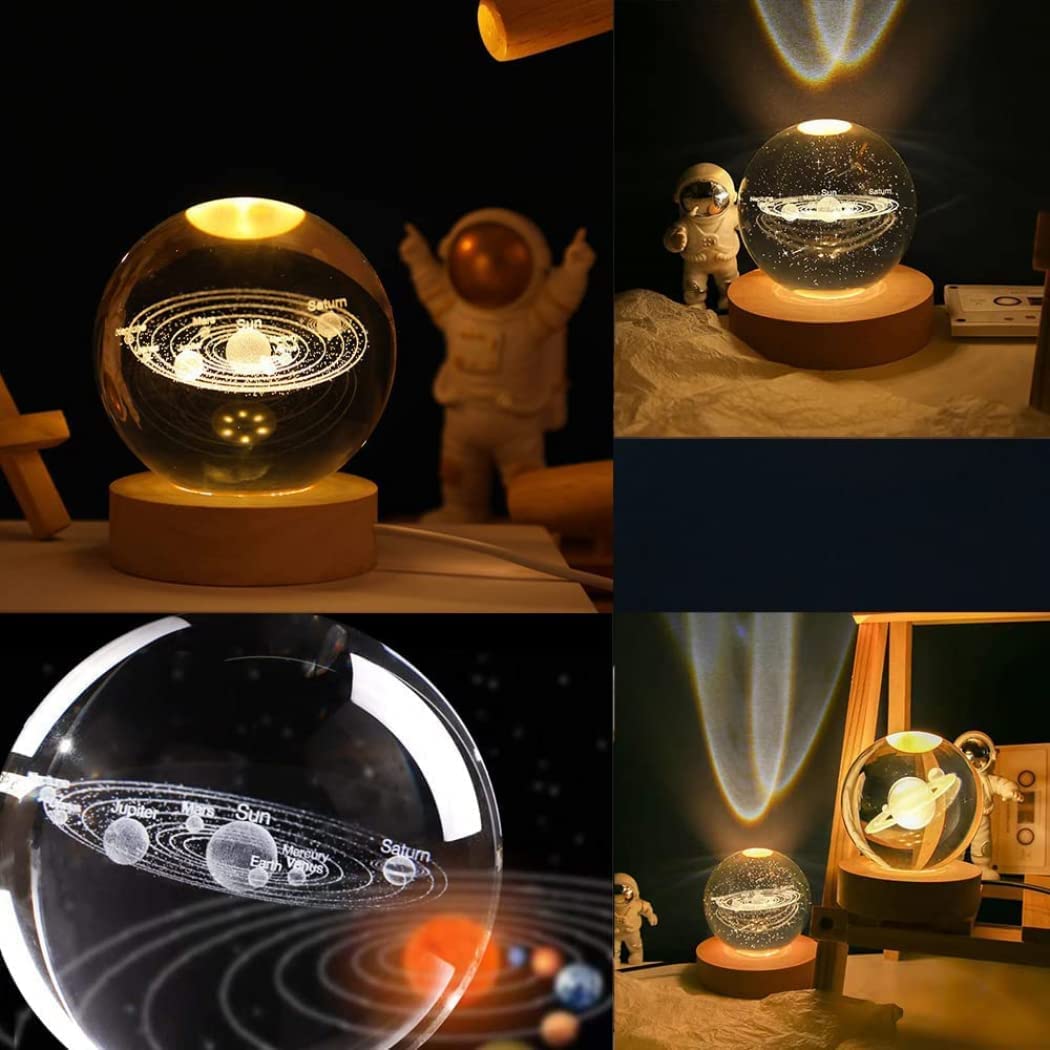 3D Crystal Ball Nightlight Decolamp Solar System Model Decor Science Astronomy Universe Cool Desk Present Space Gifts Decor,