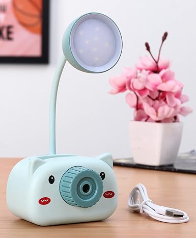 Home Decor Cute Cartoon LED Reading Light Pen Holder Pencil Sharpener Eye Protection Night Light for Student Study Office Mini Table Lamp, Piggy Lamp ( Pack of 1)