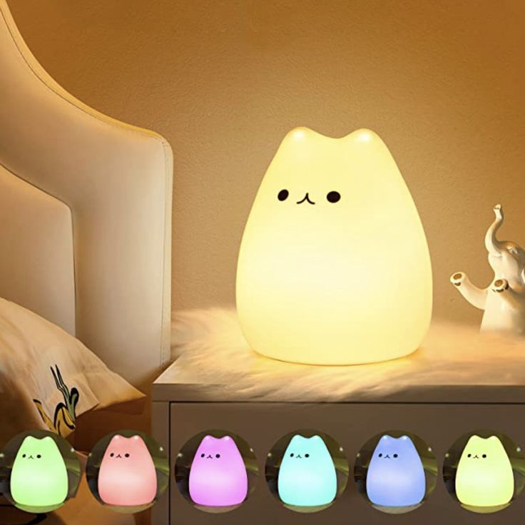 Cute Silicone LED Night Light Lamps USB Rechargeable Mood Lamps Cute Nightlights Bedroom Lamp