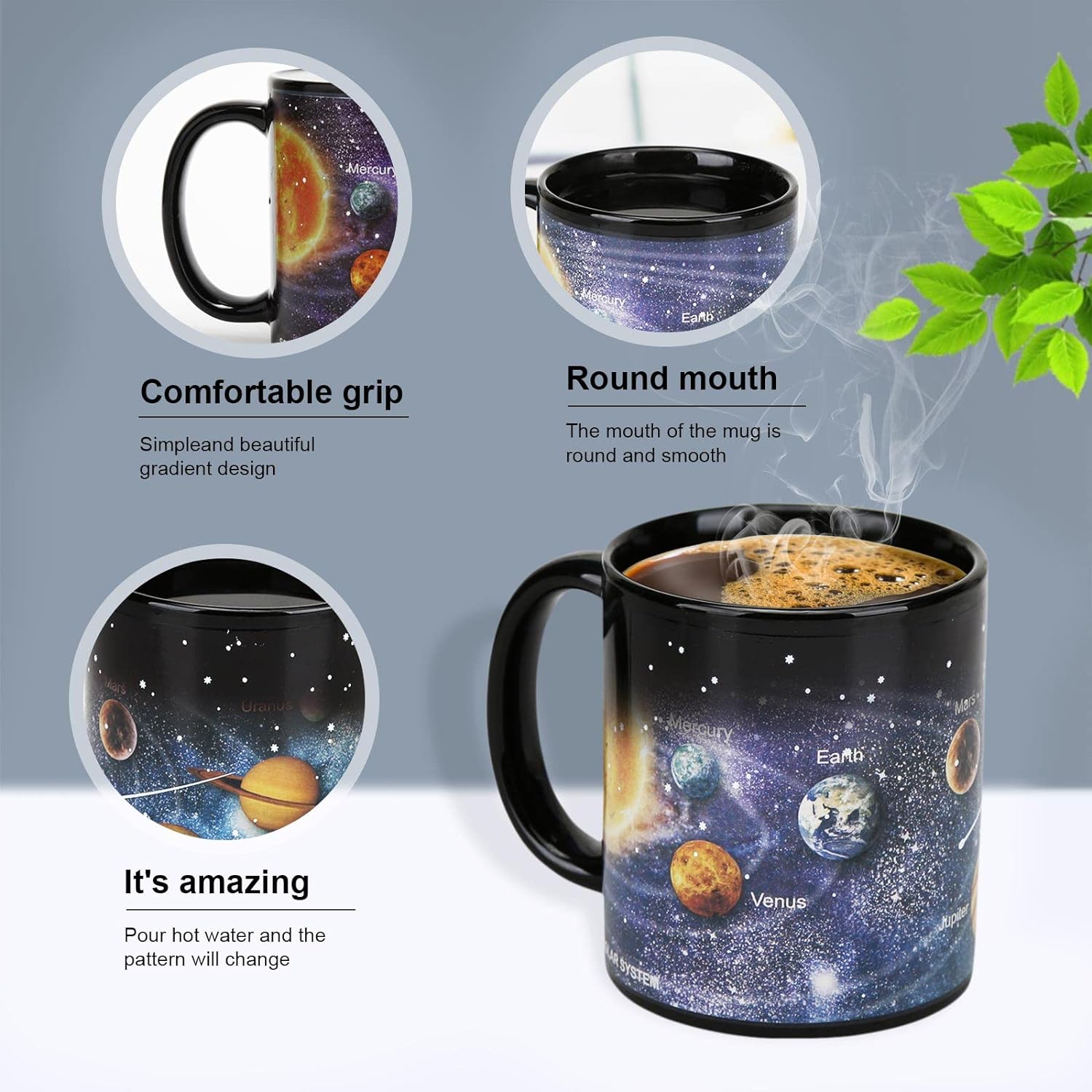 Colour Changing Coffee Mugs, Ceramic Heated Novelty Coffee Cup of Solar System, Space Gifts, Funny Mugs for Men & Boys, Friends and Planet  Lover.