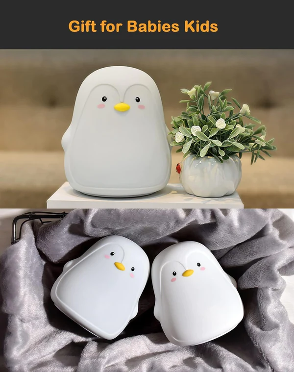 Penguin Night Light, Led Cute Cartoon Silicone Cartoons Lamp Touch Sensor Colorful Light Bedroom Bedside Night Light for Children Kids