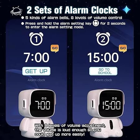 Astronaut Cute Emotions Digital Alarm Clock, Kids LED Electronic Clock Snooze Mode, Loud Volume, 8 Levels of Volume Adjustment, Many Types of Ringtones With Countdown Timer Clock For Children Birthday Present, Home Decor, Return Gifts.