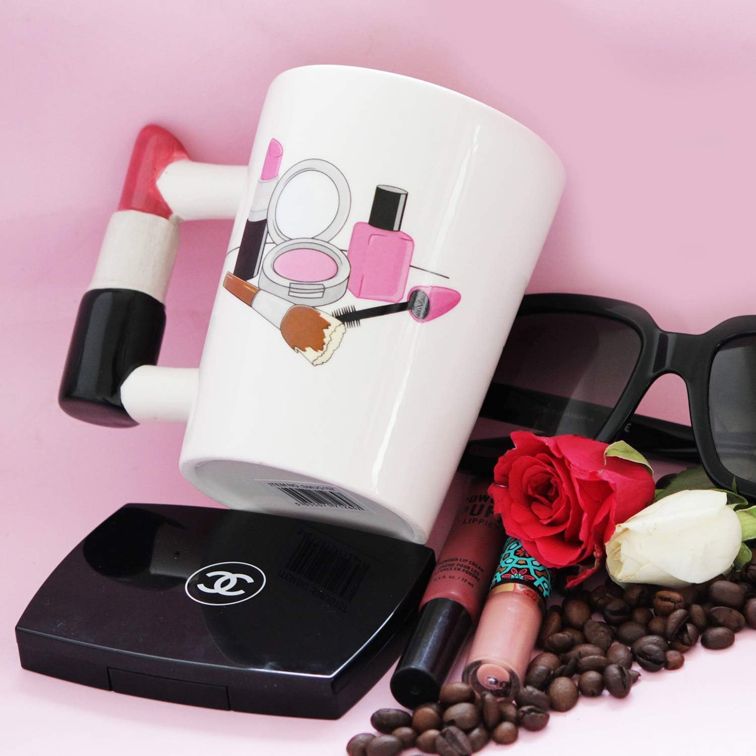 Lipstick Shape Unique 3D Handle Printed Ceramic Mug for Tea, Coffee and More Home Party, Office Coffee time  Birthday Gift For Girls, Your Women, Your WIfe, Your Girlfriend, Makeup Lover Persons etc.