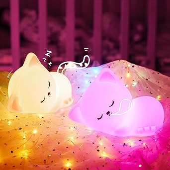 Soft Silicone Cat Seven Colors LED Night Lights USB Rechargeable Children Baby Kids Night Lamp Creative Cartoon Room Decor Light