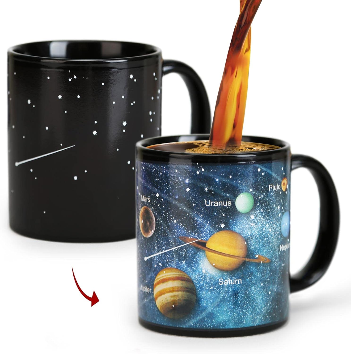 Colour Changing Coffee Mugs, Ceramic Heated Novelty Coffee Cup of Solar System, Space Gifts, Funny Mugs for Men & Boys, Friends and Planet  Lover.