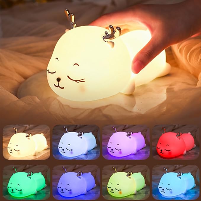 Silicone Deer Touch Lamp Night Light for Kids Deer Gifts for Teen Girls Boys Women Nightlight Lamp Cute Stuff Kawaii Baby Room Decor Gifts for Girlfreinds Item with 7 multicolur