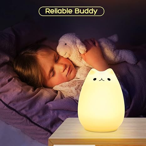 Kitty Night Light, USB Rechargeable Silicone Cute Cat Night Light for Kids With White Warm Light & 7 Color Changing LED Touch Breathing Lamp Nursery Nightlights for Kids bedroom, Birthday Gifts, Return Gift, Party mood , Home Decor Light .