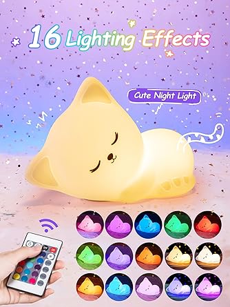 Soft Silicone Cat Seven Colors LED Night Lights USB Rechargeable Children Baby Kids Night Lamp Creative Cartoon Room Decor Light