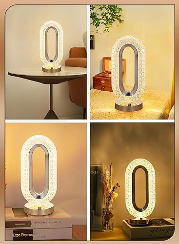 Oval Crystal Stand Night Lamp | LED Touch Night Lamp | Decorative for Desk and Table| Night Lamp | USB Charging  Lamp | 3 Colors Changing Led Crystal Lamp for Home, Bedroom, Party Dinner Decor