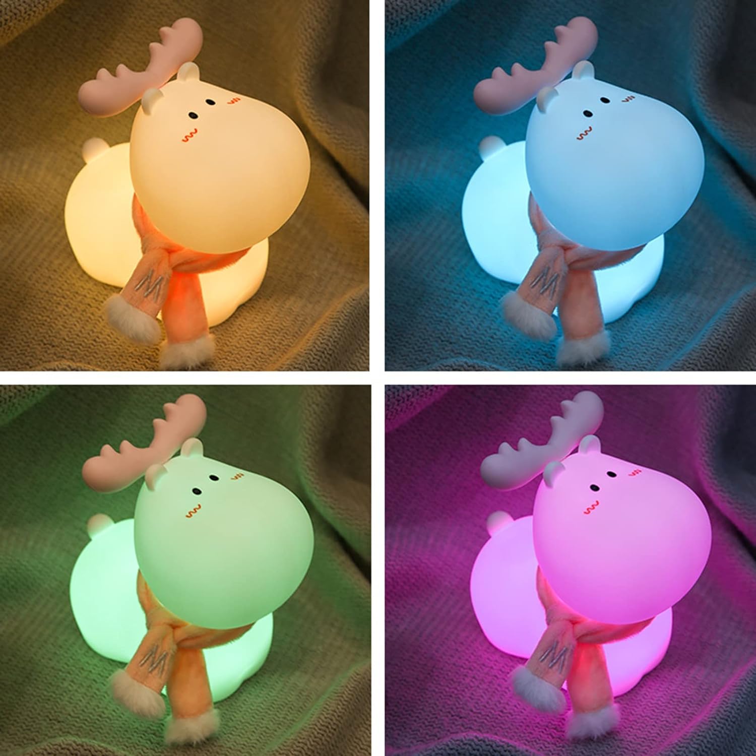 LED Night Light for Kids, Adorable Little Deer Silicone Night Light, USB Charging Colorful Night Lamp for Bedroom Baby Room Pink