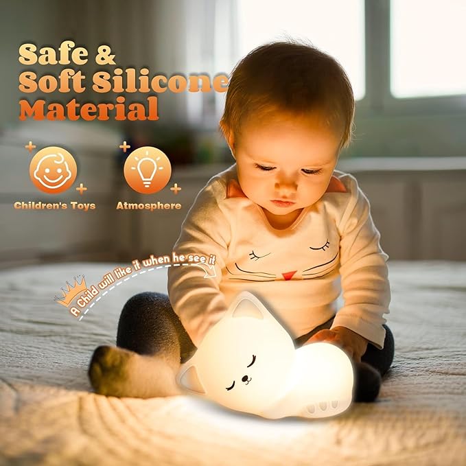 Soft Silicone Cat Seven Colors LED Night Lights USB Rechargeable Children Baby Kids Night Lamp Creative Cartoon Room Decor Light