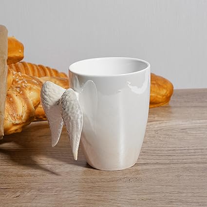 White Angel Wings Ceramic Shaped Handle Mug, Tea Coffee Hot Drinks, Decorative Gift Box, Home Kitchen Office || Angel Coffee Cup Shiny Ceramic Mug/Cup with Lid (White)