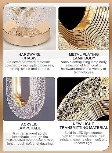 Oval Crystal Stand Night Lamp | LED Touch Night Lamp | Decorative for Desk and Table| Night Lamp | USB Charging  Lamp | 3 Colors Changing Led Crystal Lamp for Home, Bedroom, Party Dinner Decor